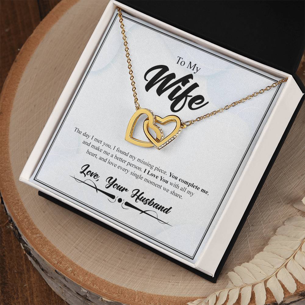 To My Wife- You Complete Me- Interlocking Heart Necklace Interlocking Hearts Necklace