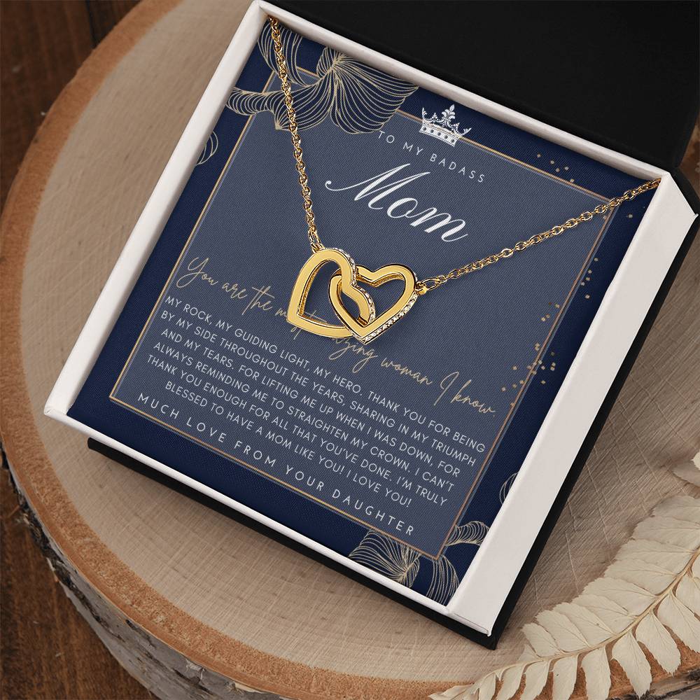 Badass Mom Gift To My Badass Mom Necklace Mother’S Day Gift Daughter To Mom Gift Gift From Daughter To Mom On Wedding Day Mom Gift Interlocking Hearts Necklace