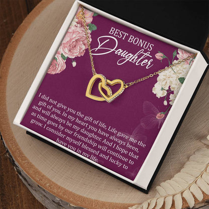 Best Bonus Daughter Interlocking Hearts Necklace Message Card