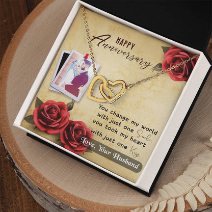 Anniversary Best Gift For Wife Interlocking Hearts Necklace With On Demand Message Card