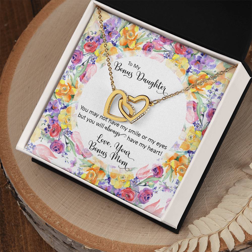 Bonus Daughter From Bonus Mom No Dna But You Have My Heart Interlocking Hearts Necklace