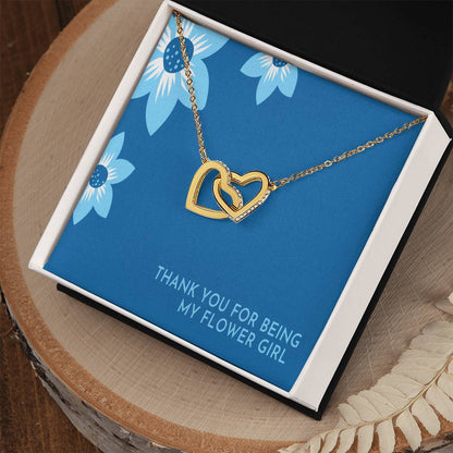 Flower Girl Necklace Personalized Flower Girl Gift Bridal Party Gift Thank You For Being My Flower Girl Card Wedding Gift Box Interlocking Hearts Necklace
