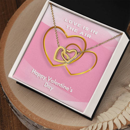 Two Hearts Embellished Love Is In The Air Interlocking Hearts Necklace