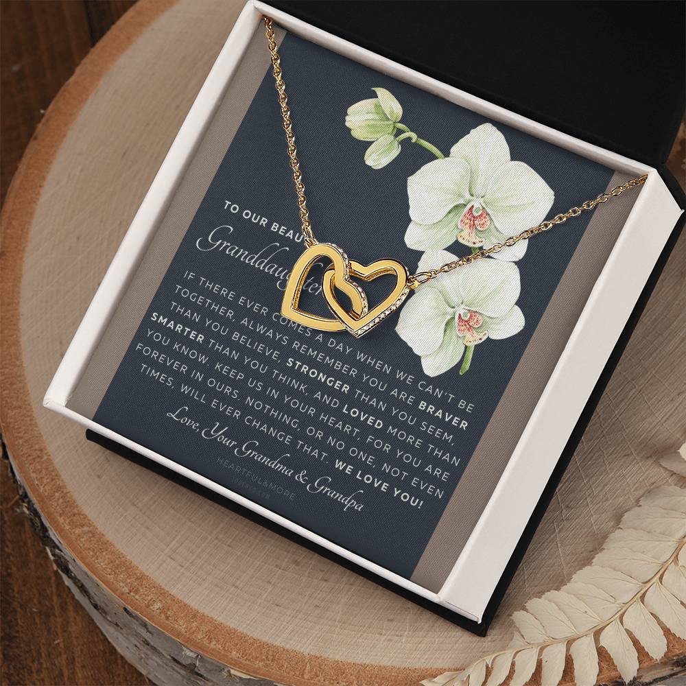 Gift For Granddaughter From Grandma & Grandpa To Our Granddaughter Live Your Dreams Birthday Graduation Christmas Interlocking Hearts Necklace