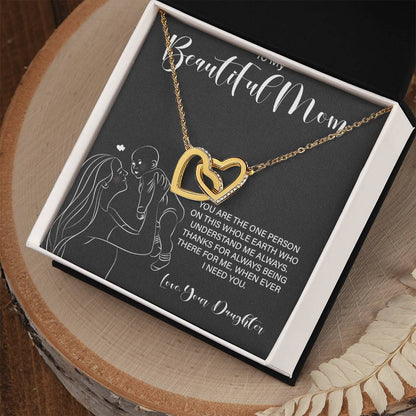 To My Wonderful Mom - Love From Daughter - Princess Love For Mom Interlocking Hearts Necklace