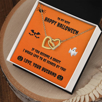 Two Hearts Necklace - Happy Halloween - To My Wife Cubic Zirconia Interlocking Hearts Necklace