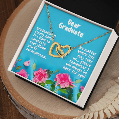 Dear Graduate Turquoise And Rose Interlocking Hearts Necklace