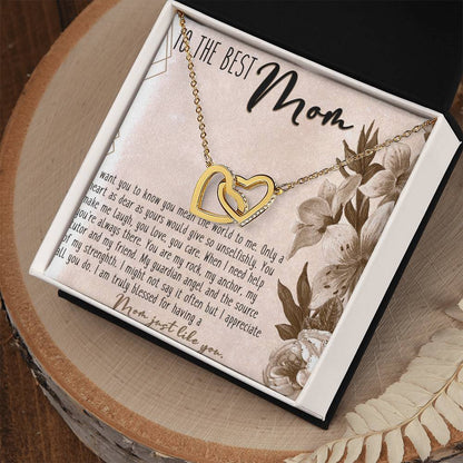 To The Best Mom Interlocking Hearts Necklace Message Card