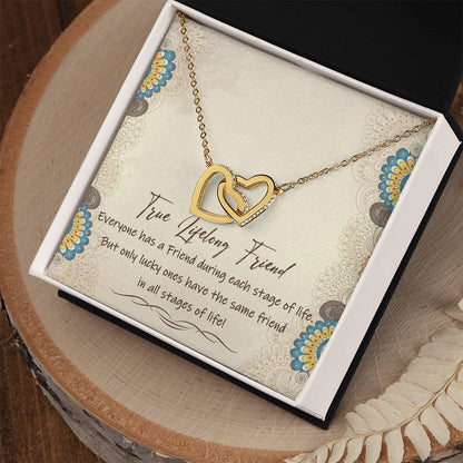 True Lifelong Friend Interlocking Hearts Necklace Message Card