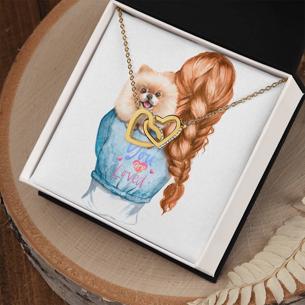 Dog Mom Pom Pomeranian Lovers Two Interlocking Hearts Gift Necklace Interlocking Hearts Necklace