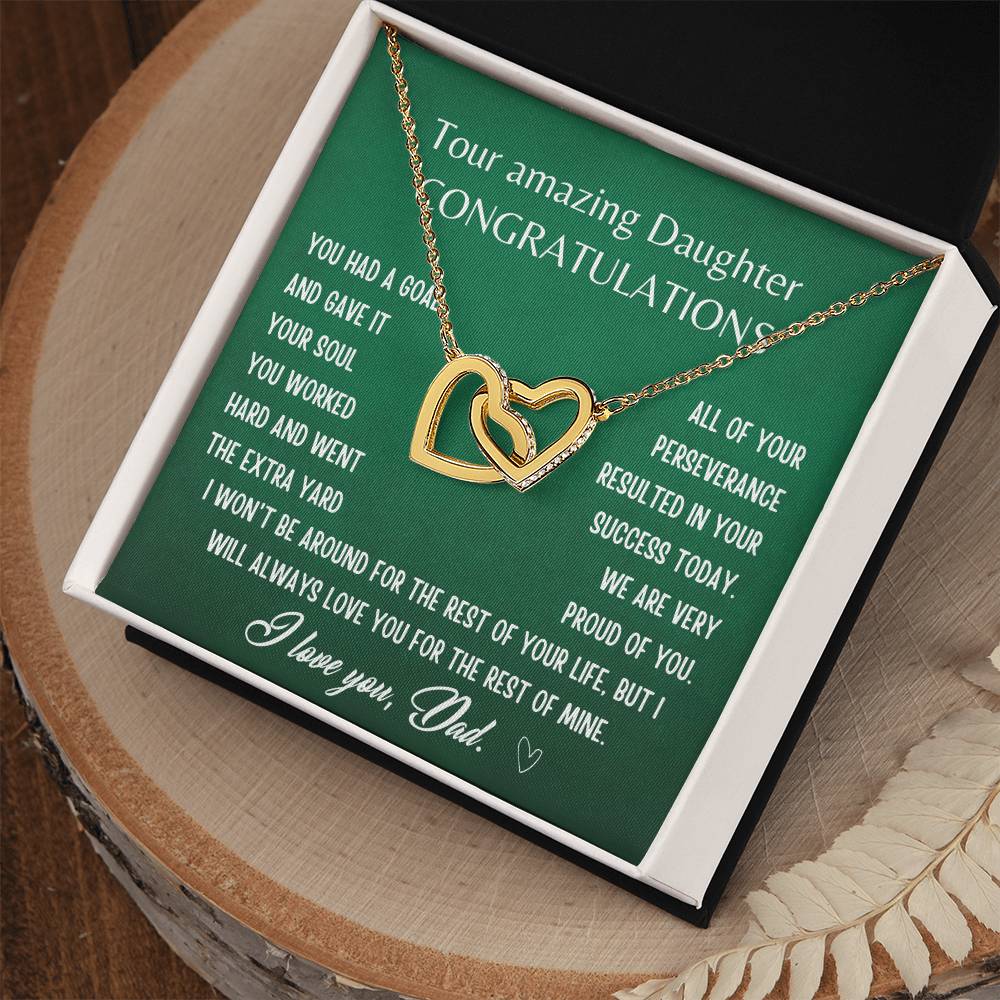 Gift For Daughter From Dad- I Will Always Love You For The Rest Of Mine Interlocking Hearts Necklace