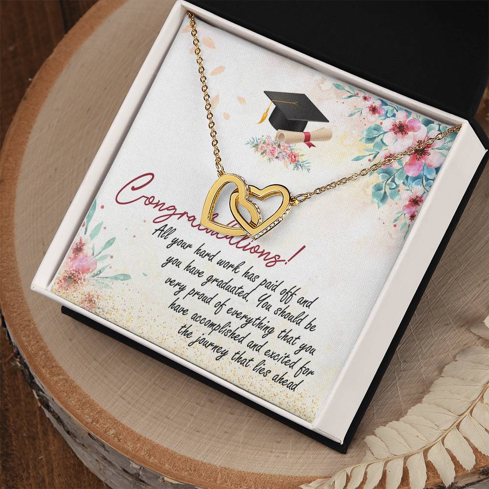 Congratulation So Proud Of You Interlocking Hearts Necklace Graduation Message Card