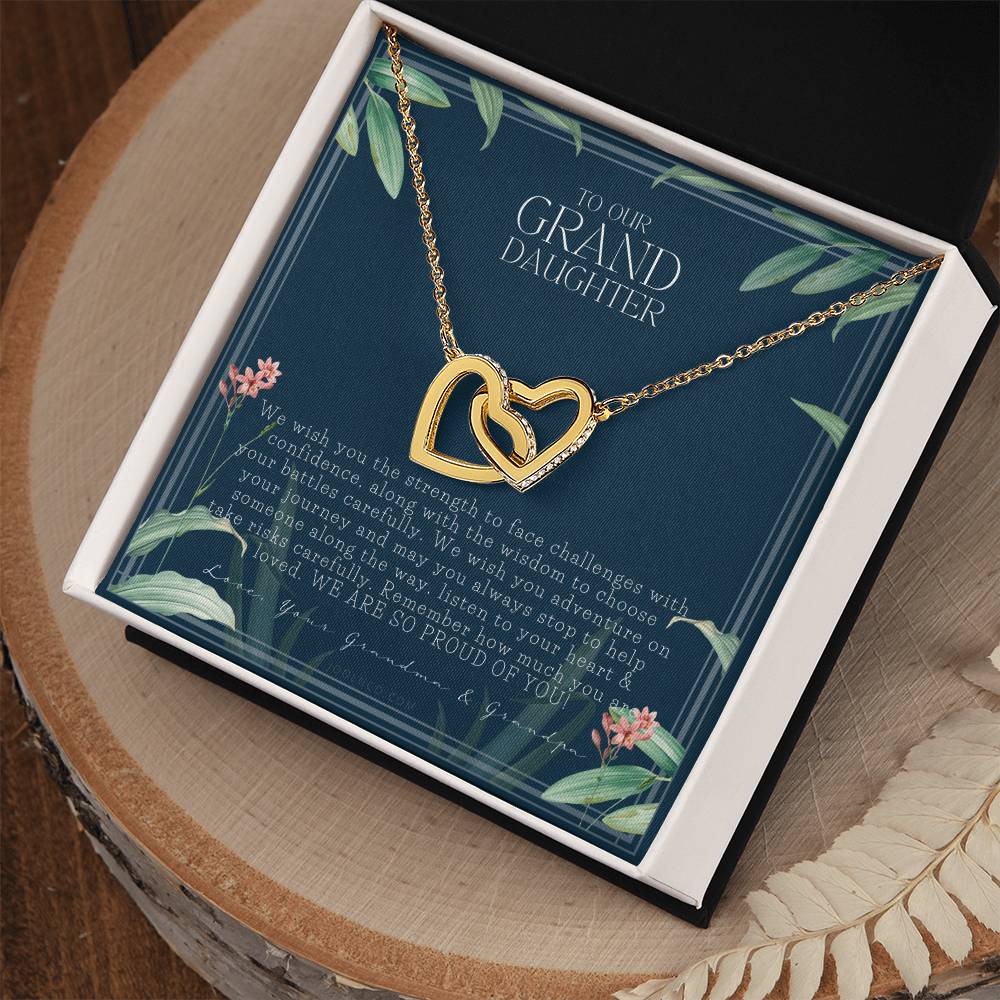 Gift For Granddaughter From Grandma & Grandpa To Our Granddaughter Live Your Dreams Birthday Graduation Christmas Interlocking Hearts Necklace