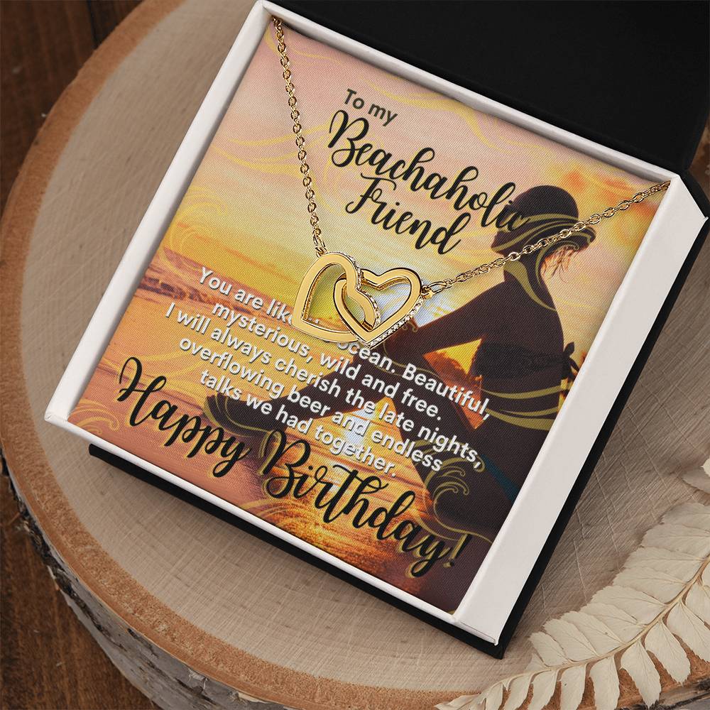 Gift For Bestfriend Beachaholic Beach Lover Party-Goer Interlocking Hearts Necklace