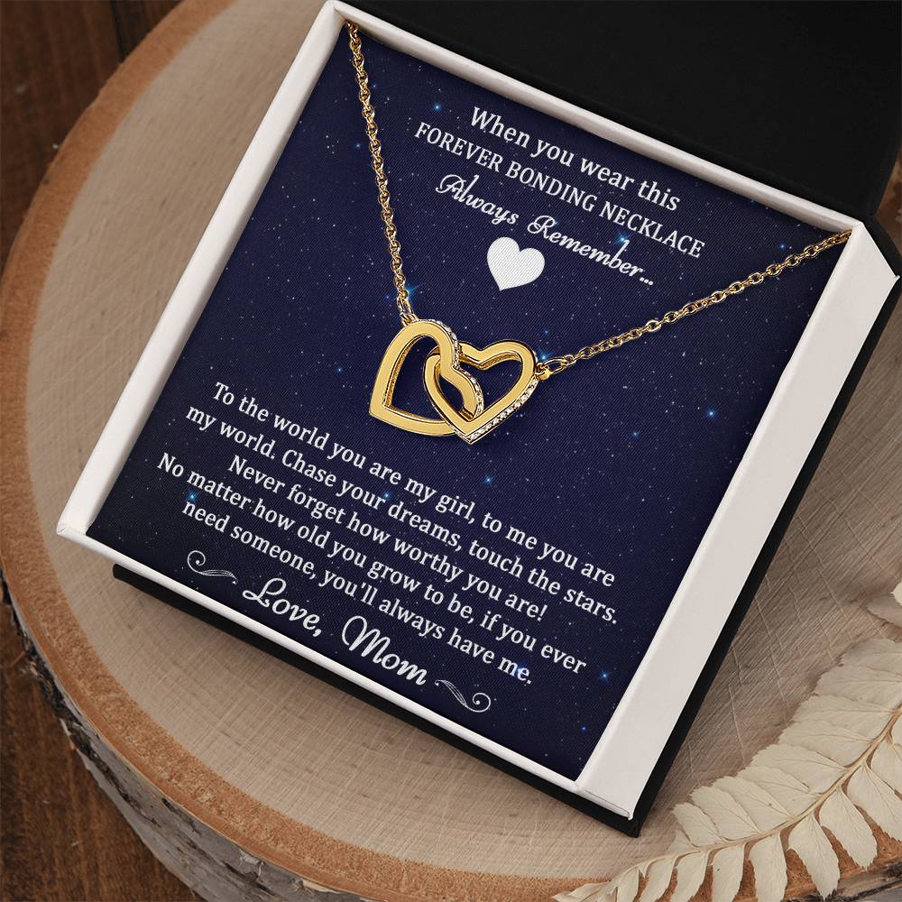 Forever Bonding Heart Necklace Gift Set - To My Daughter You Are My World Interlocking Hearts Necklace