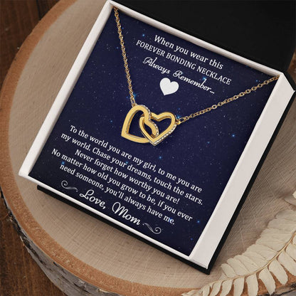 Forever Bonding Heart Necklace Gift Set - To My Daughter You Are My World Interlocking Hearts Necklace