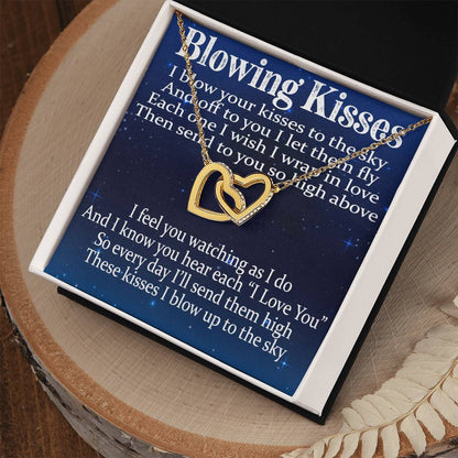 Blowing Kisses Remembrance Necklace Gift Interlocking Hearts Necklace