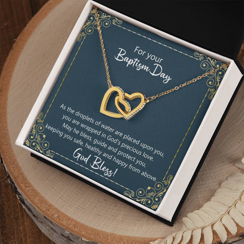Baptism Gift - May God Keep You Safe Necklace Interlocking Hearts Necklace