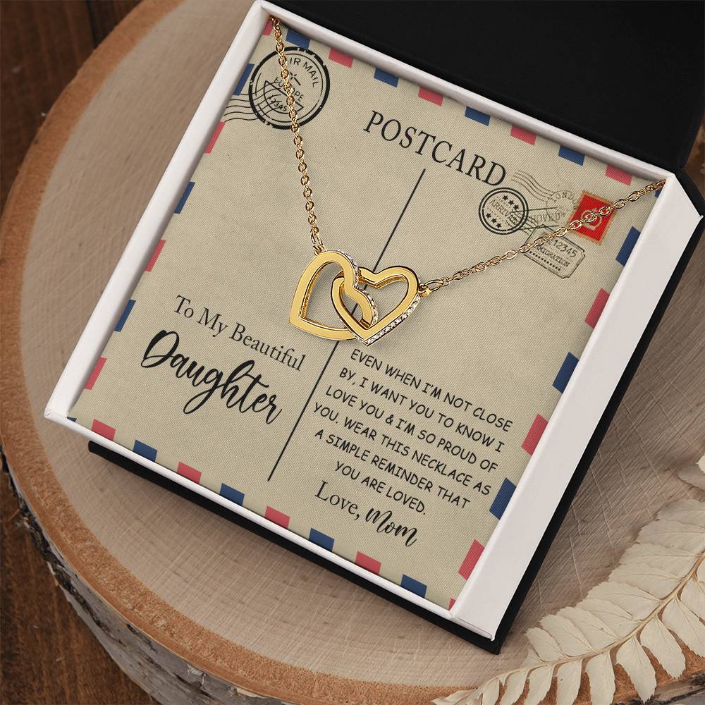 Gift For Daughter A Postcard Card Interlocking Hearts Necklace