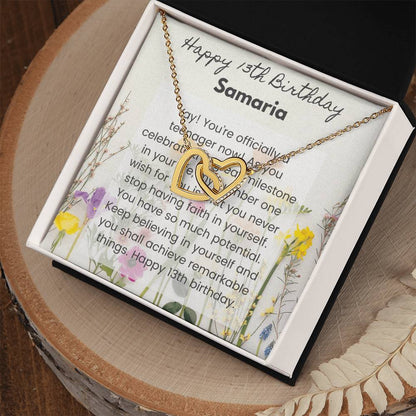 13Th Birthday Card Interlocking Hearts Necklace