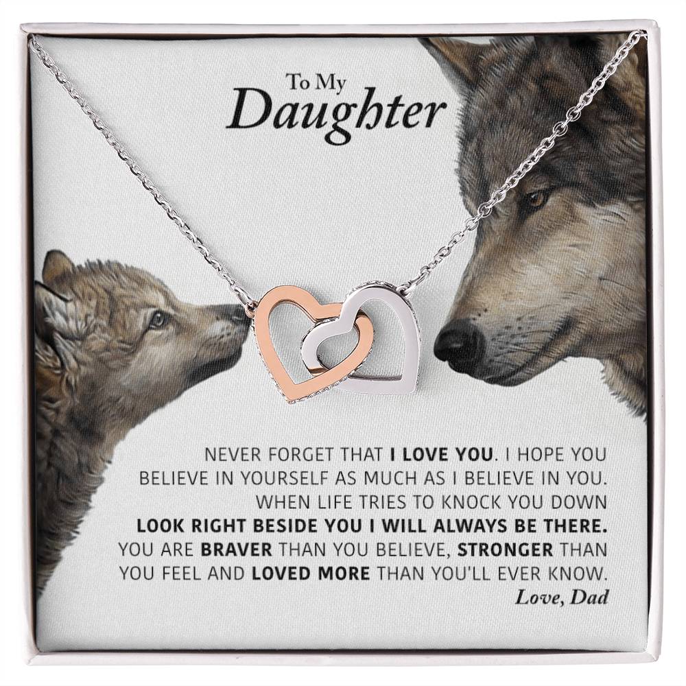 Daughter - I Will Always Be There Dad In Usa Interlocking Hearts Necklace
