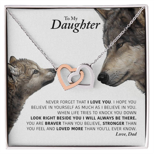Daughter - I Will Always Be There Dad In Usa Interlocking Hearts Necklace