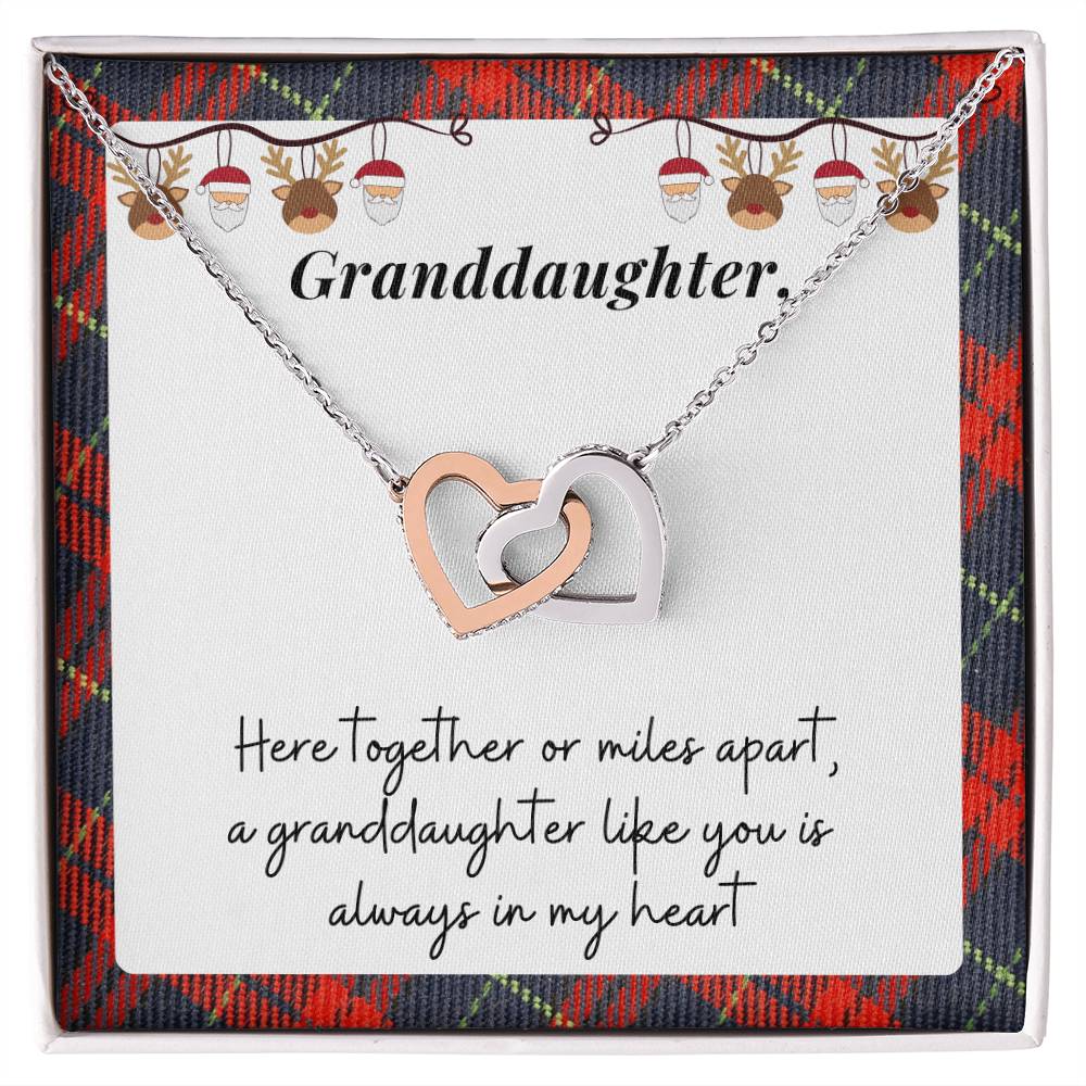 Christmas Gift For Granddaughter - Here Together Or Miles Apart A Granddaughter Like You Is Always In My Heart Interlocking Hearts Necklace