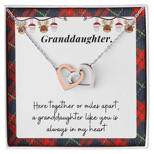 Christmas Gift For Granddaughter - Here Together Or Miles Apart A Granddaughter Like You Is Always In My Heart Interlocking Hearts Necklace