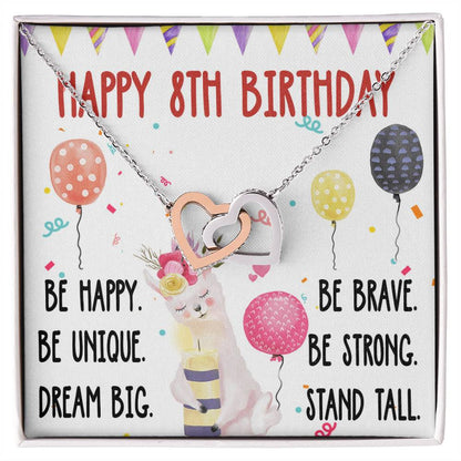 8Th Birthday Necklace Gift For Girl Daughter Birthday Gift For 8 Years Old Teen Birthday Gift Cute Llama Interlocking Hearts Necklace