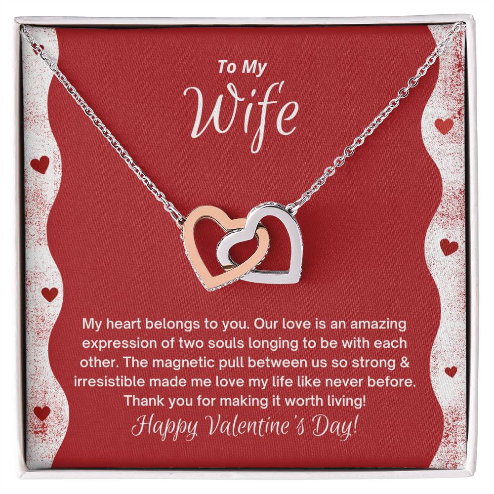 To My Wife - My Heart Belongs To You - Happy Valentine'S Day Interlocking Hearts Necklace