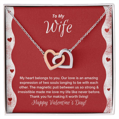 To My Wife - My Heart Belongs To You - Happy Valentine'S Day Interlocking Hearts Necklace