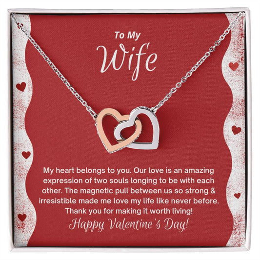 To My Wife - My Heart Belongs To You - Happy Valentine'S Day Interlocking Hearts Necklace