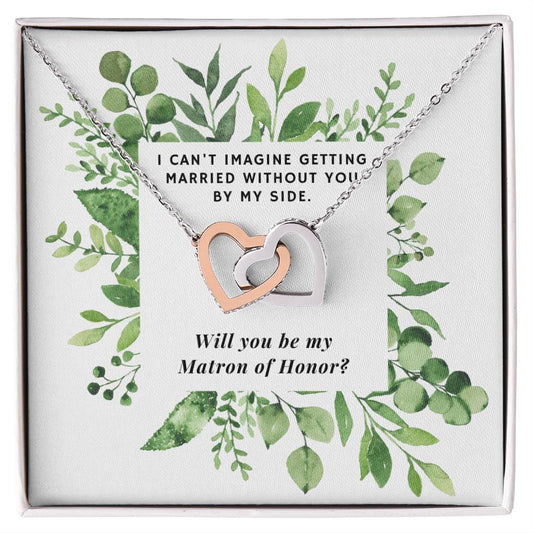 Be Matron Of Honor Square Foliage Interlocking Hearts Necklace