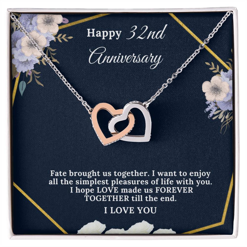 32 Year Anniversary Gift For Wife 32 Years Together For 32Nd Anniversary Anniversary Gift For Anniversary For Her Two Hearts Necklace Interlocking Hearts Necklace