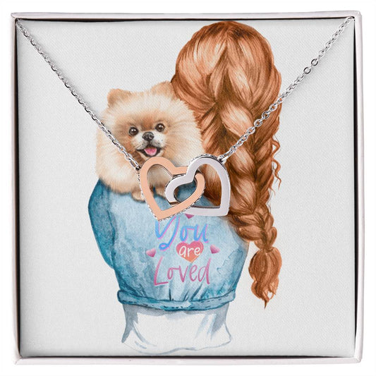 Dog Mom Pom Pomeranian Lovers Two Interlocking Hearts Gift Necklace Interlocking Hearts Necklace