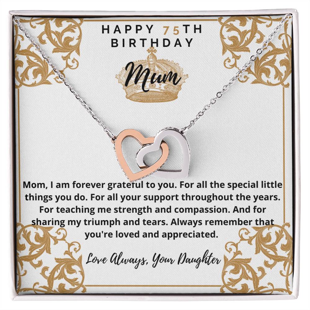75Th Birthday Mum From Daughter Interlocking Hearts Necklace