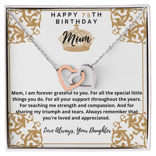 75Th Birthday Mum From Daughter Interlocking Hearts Necklace