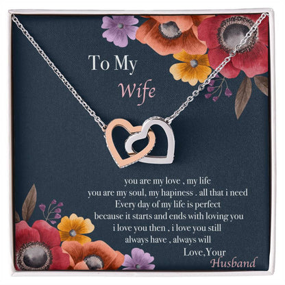 To My Wife Necklace Gift Set Interlocking Hearts Necklace