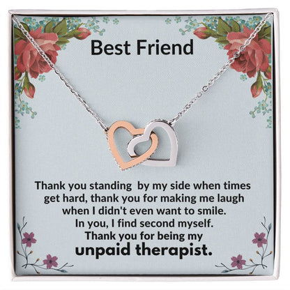 Best Friend - Thank You For Being My Unpaid Therapist - Necklace Interlocking Hearts Necklace