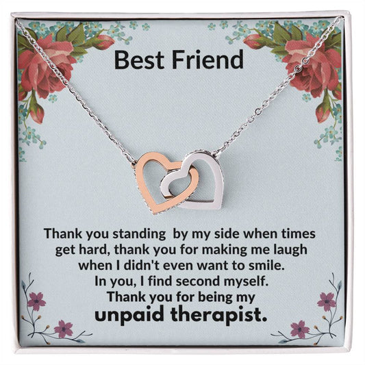 Best Friend - Thank You For Being My Unpaid Therapist - Necklace Interlocking Hearts Necklace