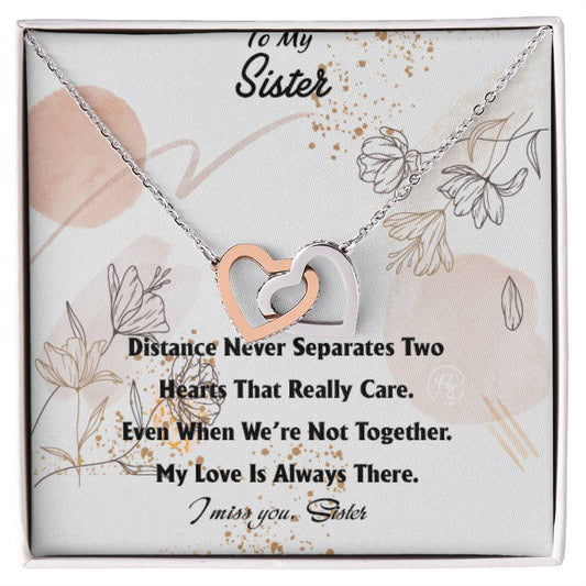 Distance Never Separates - Perfect Us Gift Interlocking Hearts Necklace
