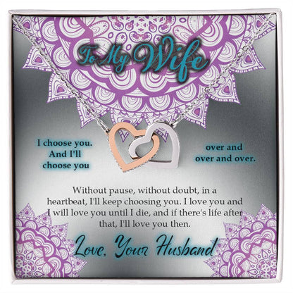 To My Wife I Choose You Two Hearts Embellished With Cubic Zirconia Stones Interlocked Together Interlocking Hearts Necklace