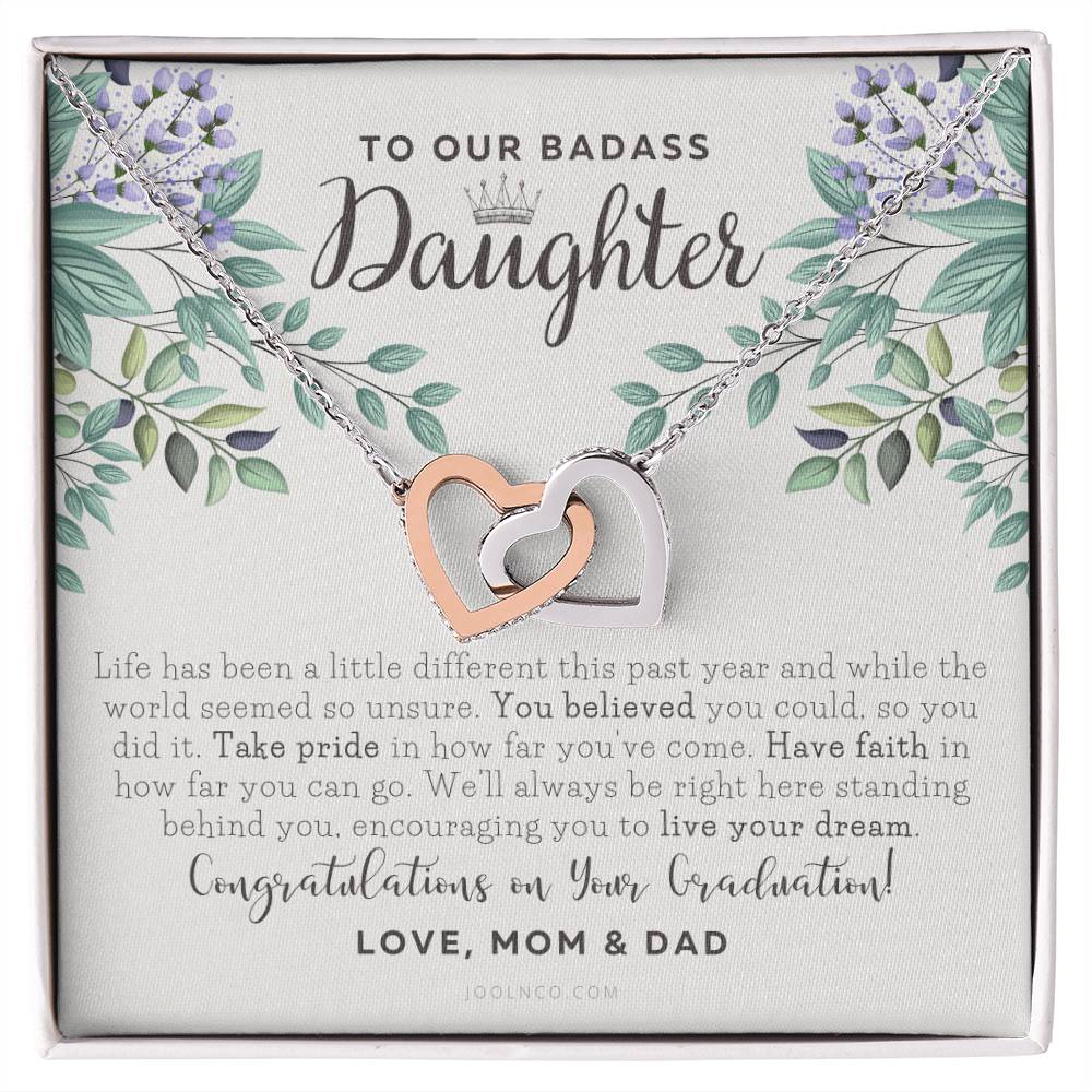To Our Badass Daughter Straighten Your Crown Necklace Parents Daughter Necklace Daughter Graduation Gift Graduation On Pandemic Interlocking Hearts Necklace