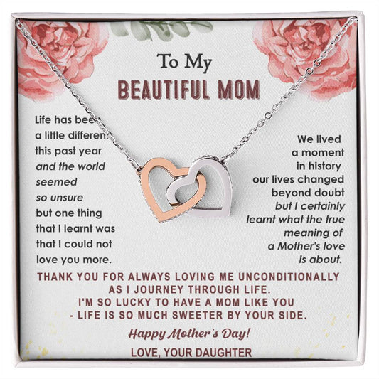 Gift For Mom - True Meaning Of A Mother'S Love - Interlocking Interlocking Hearts Necklace
