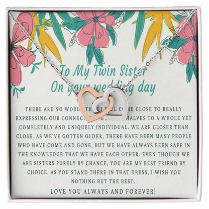 Bride Gift From Sister Sister Wedding Gift From Twin Sister Sister Wedding Necklace Wedding Day Gift For Bride From Sister Interlocking Hearts Necklace