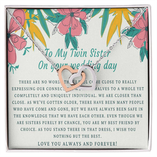 Bride Gift From Sister Sister Wedding Gift From Twin Sister Sister Wedding Necklace Wedding Day Gift For Bride From Sister Interlocking Hearts Necklace