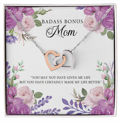 Badass Bonus Mom Interlocking Hearts Necklace