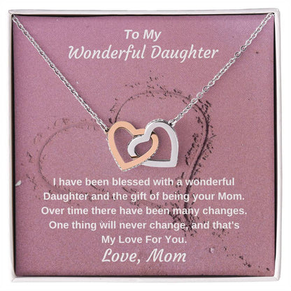 To My Wonderful Daughter Never Ending Love Personalized Pendant Necklace Gift Interlocking Hearts Necklace