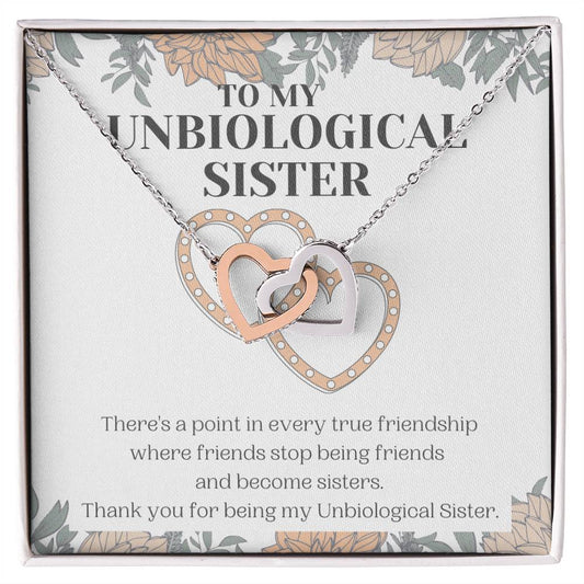 Unbiological Sister Gift Best Friend Necklace Soul Sister Bridesmaid Gift 18Kt Gold Sterling Silver Heart Pendant Jewelry Free Gift Box Interlocking Hearts Necklace