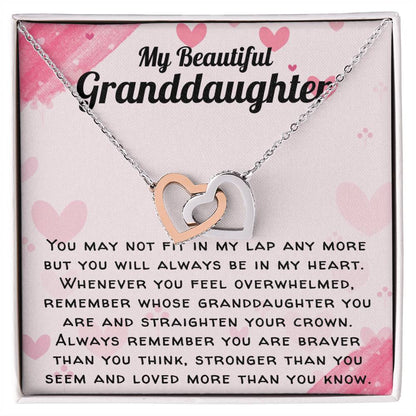 Beautiful Granddaughter Necklace - You Will Always Be In My Heart Interlocking Hearts Necklace